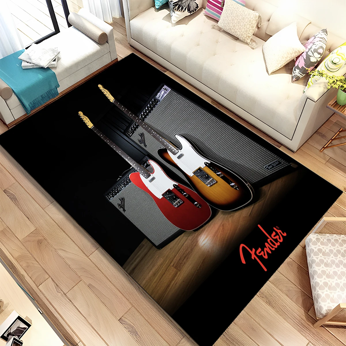 Musical Instruments Online - 3D Fender Gitarren-Bass-Instrument Musik-Schild Teppich für
